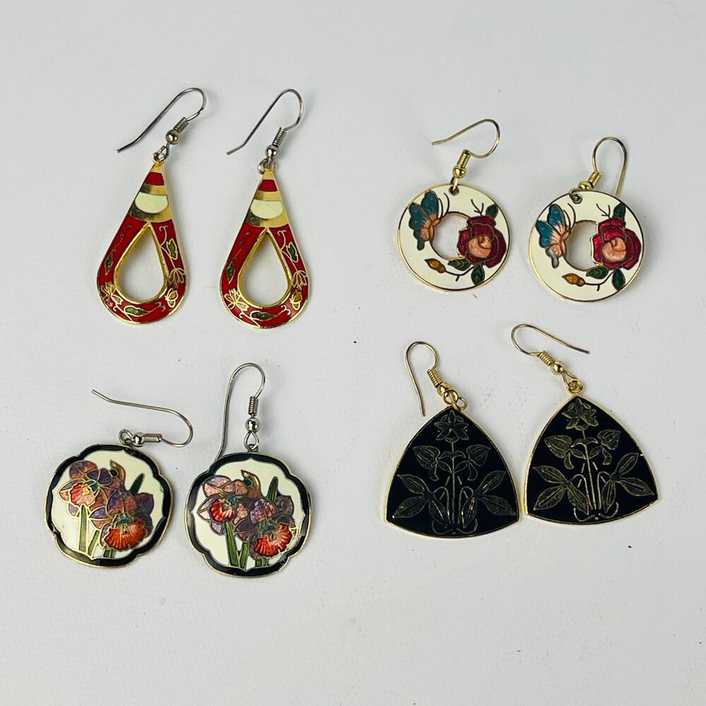 Cloisonné Dangle Earrings Lot of 4